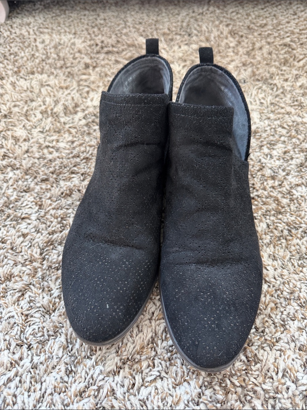 Dr. Scholl's Black Suede Ankle Booties with Perforated Toe